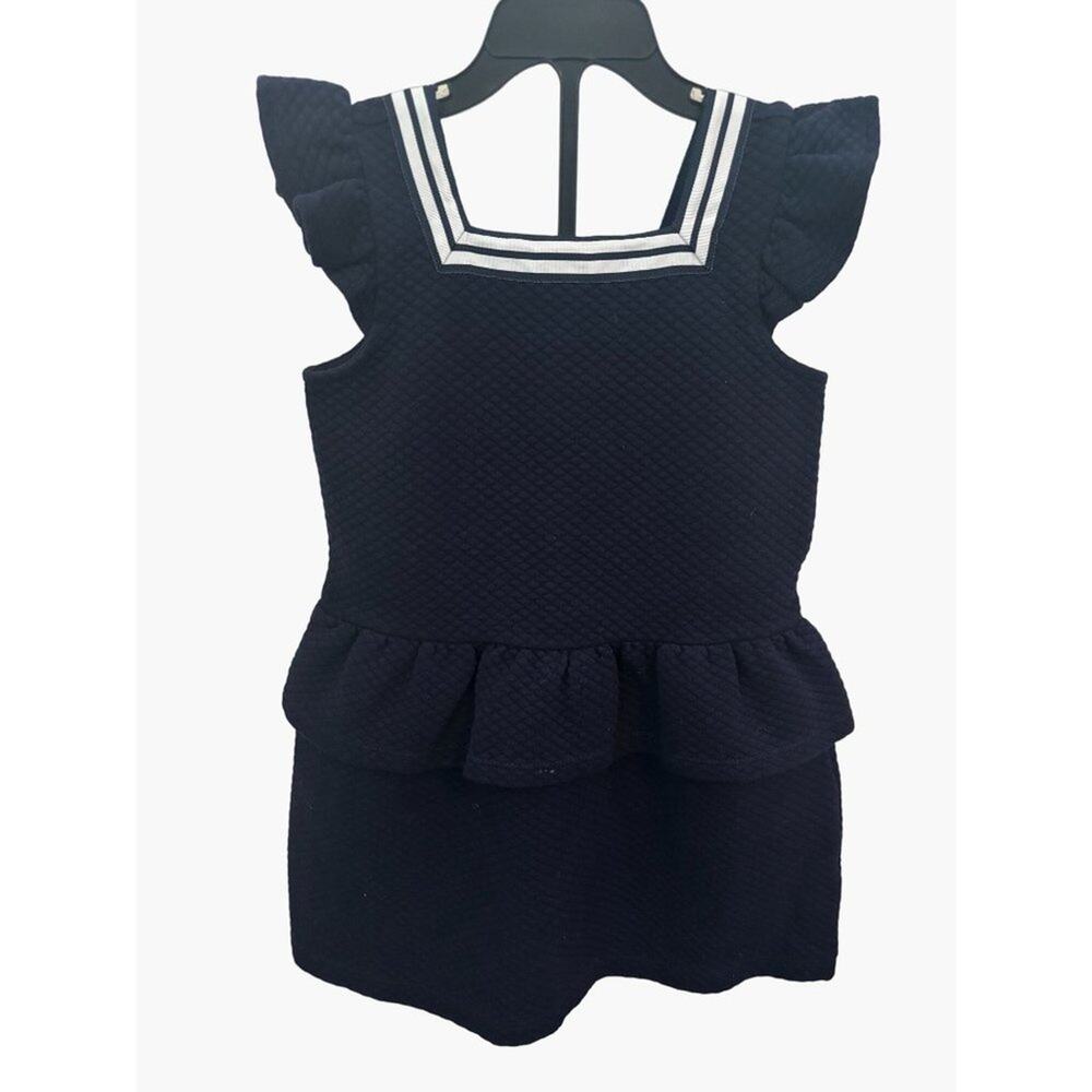 Janie & Jack Size 4 Pique Navy Flutter Ruffle Sleeve Dress Excellent very gently